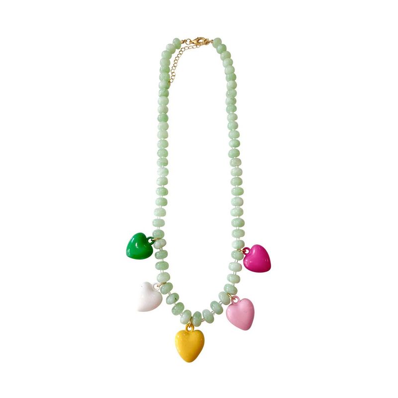 Necklace - Green Beaded with Heart Necklace - Green Beaded with Heart