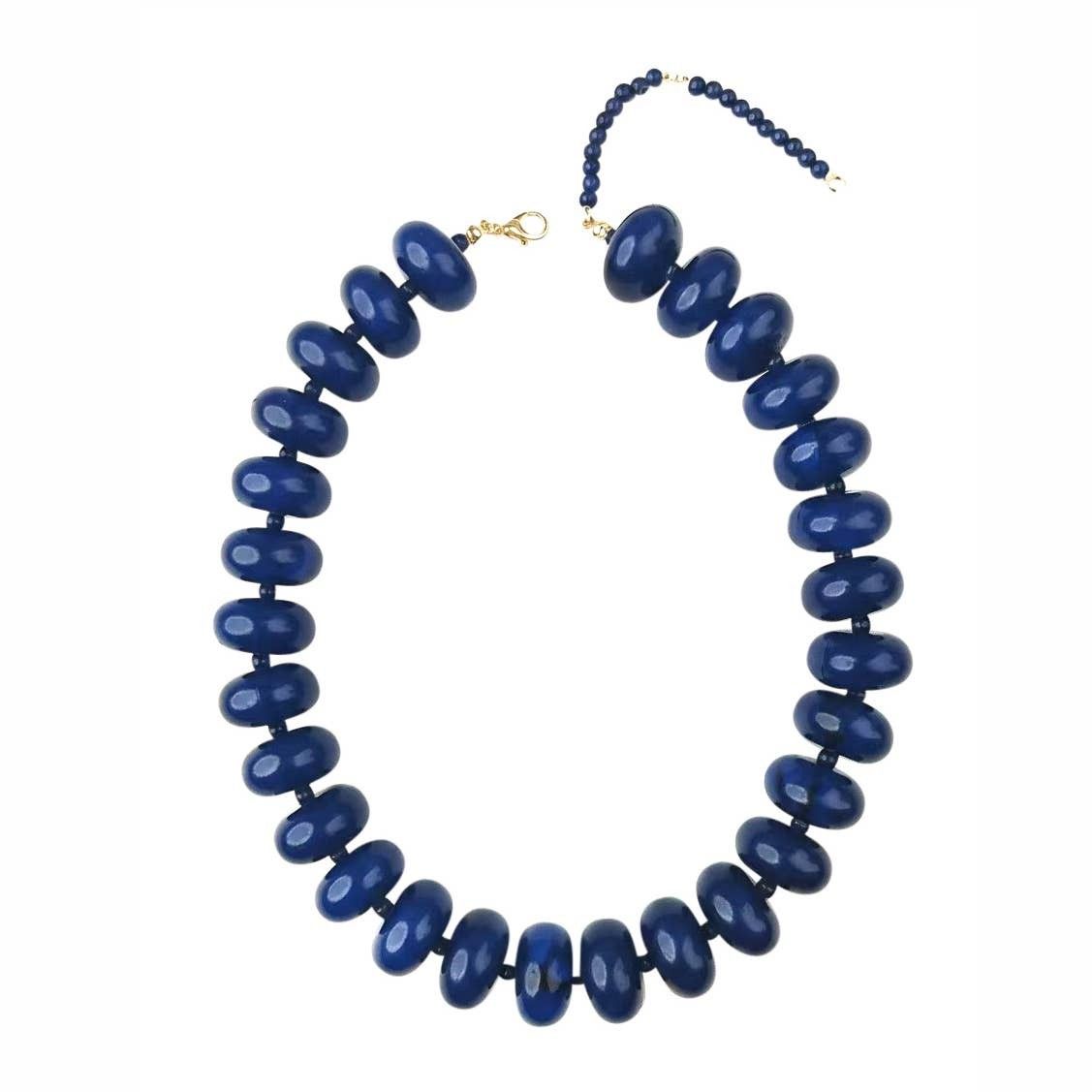 Necklace - Chunky Beaded Necklace - Chunky Beaded, Color: Navy
