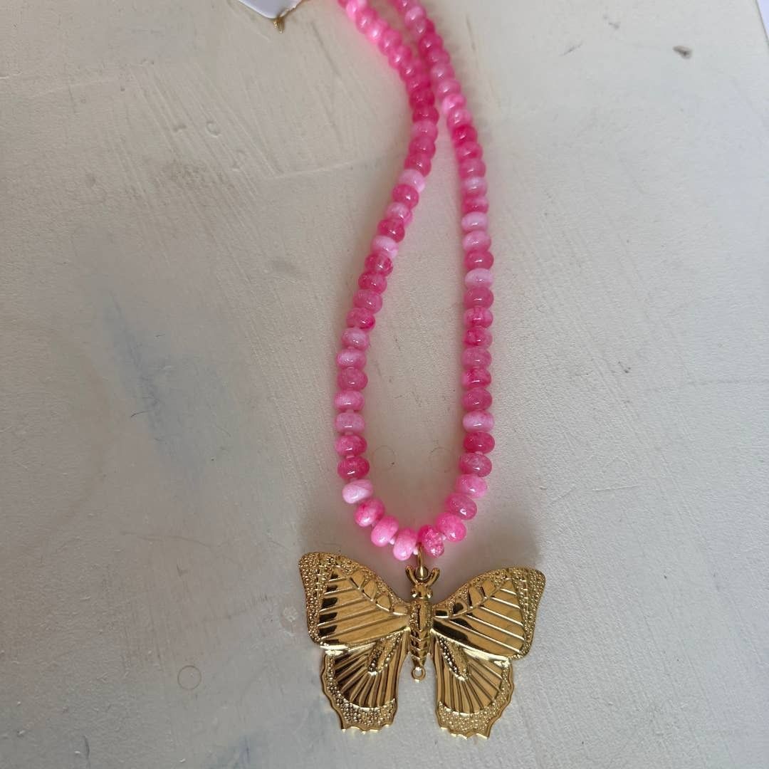 Necklace - Pink with Butterfly