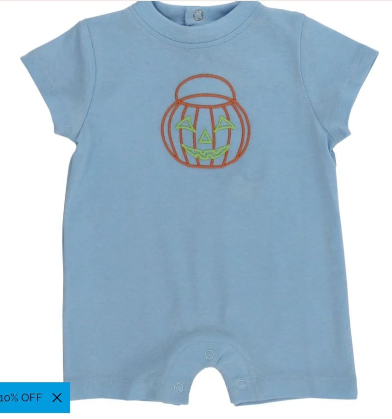 BB Jack-O-Lantern Romper, Jack-O-Lantern Short Set Color: Blue, Jack-O-Lantern Short Set Size: 3 Month
