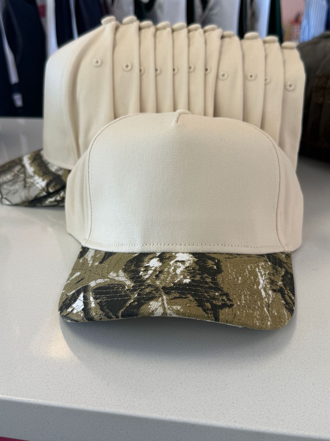 Hat - Ivory with Camo Bill