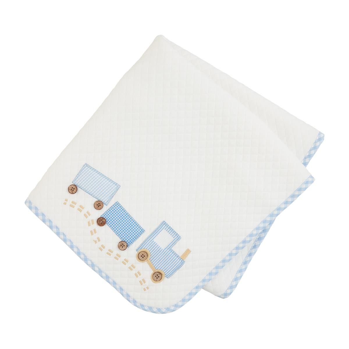 White Quilted Blanket with Applique, name: Blue Train