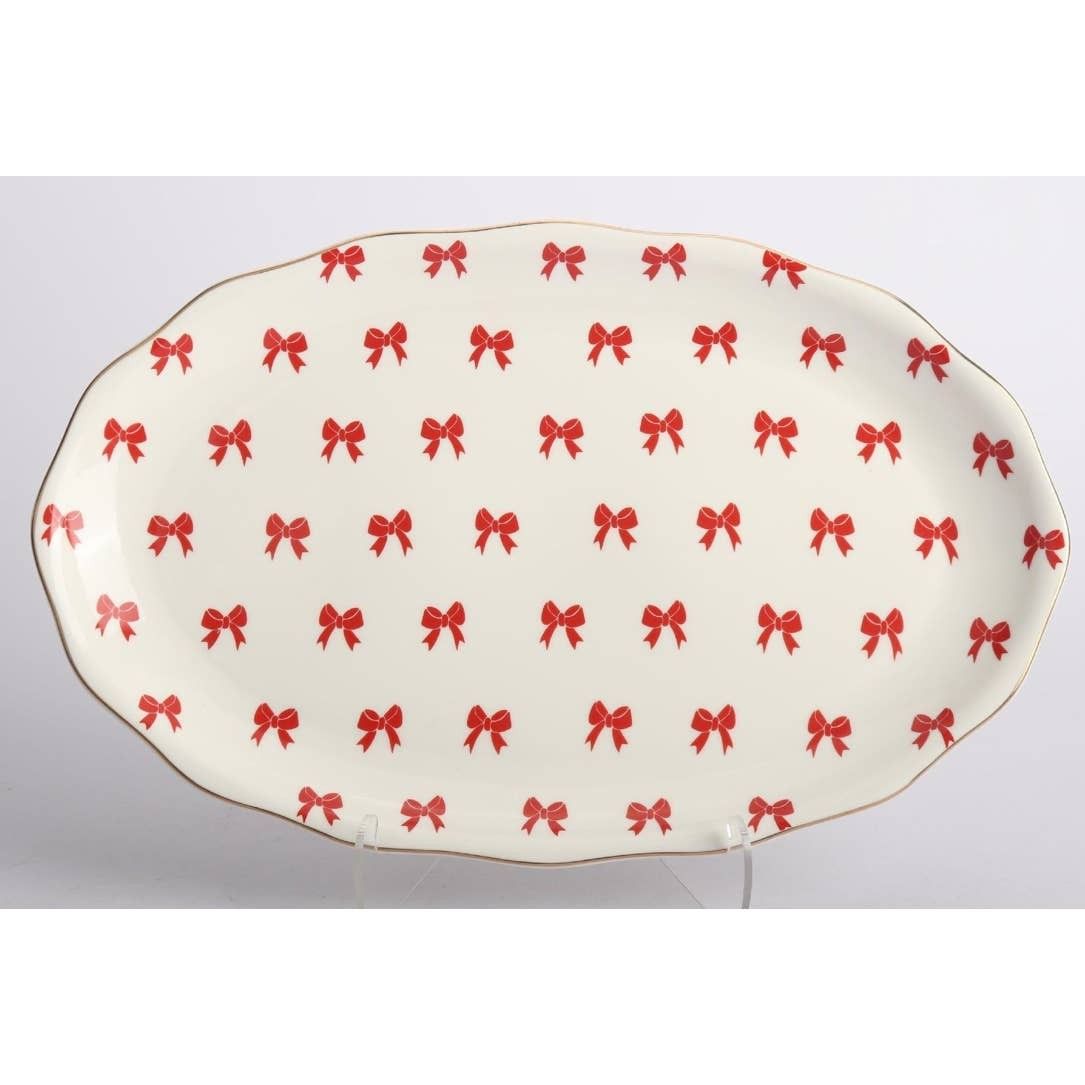 Christmas White/Red Bow Platter