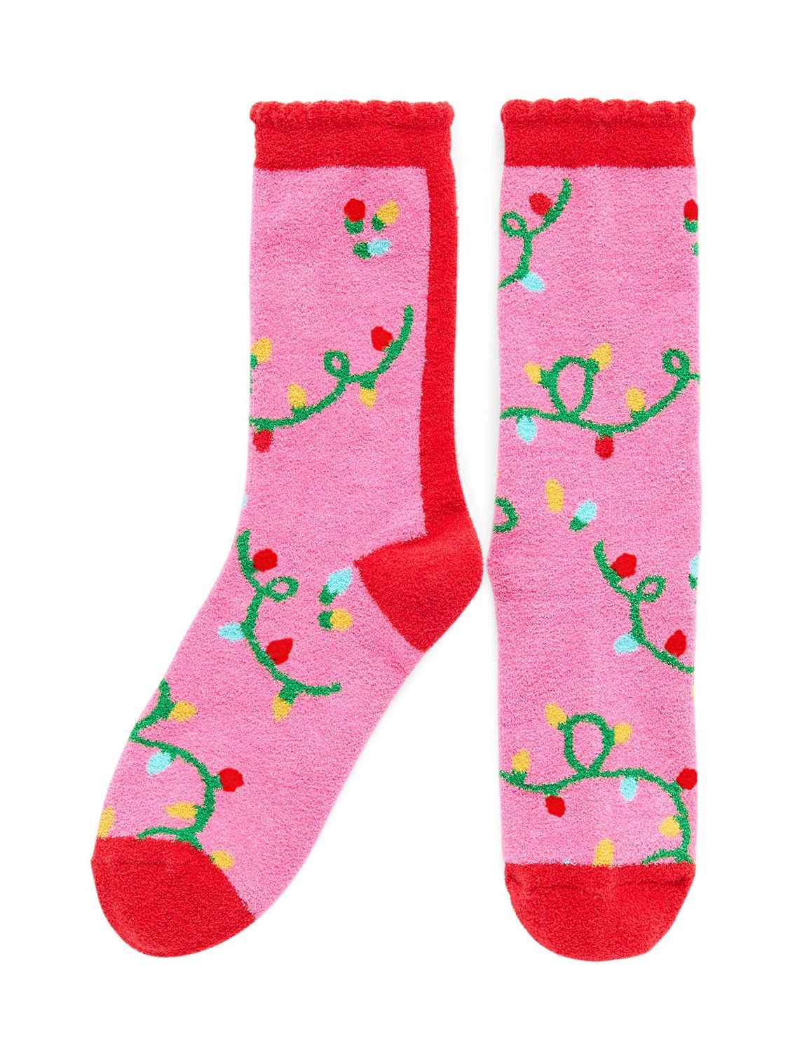 Christmas Fuzzy Socks - Pink Lights