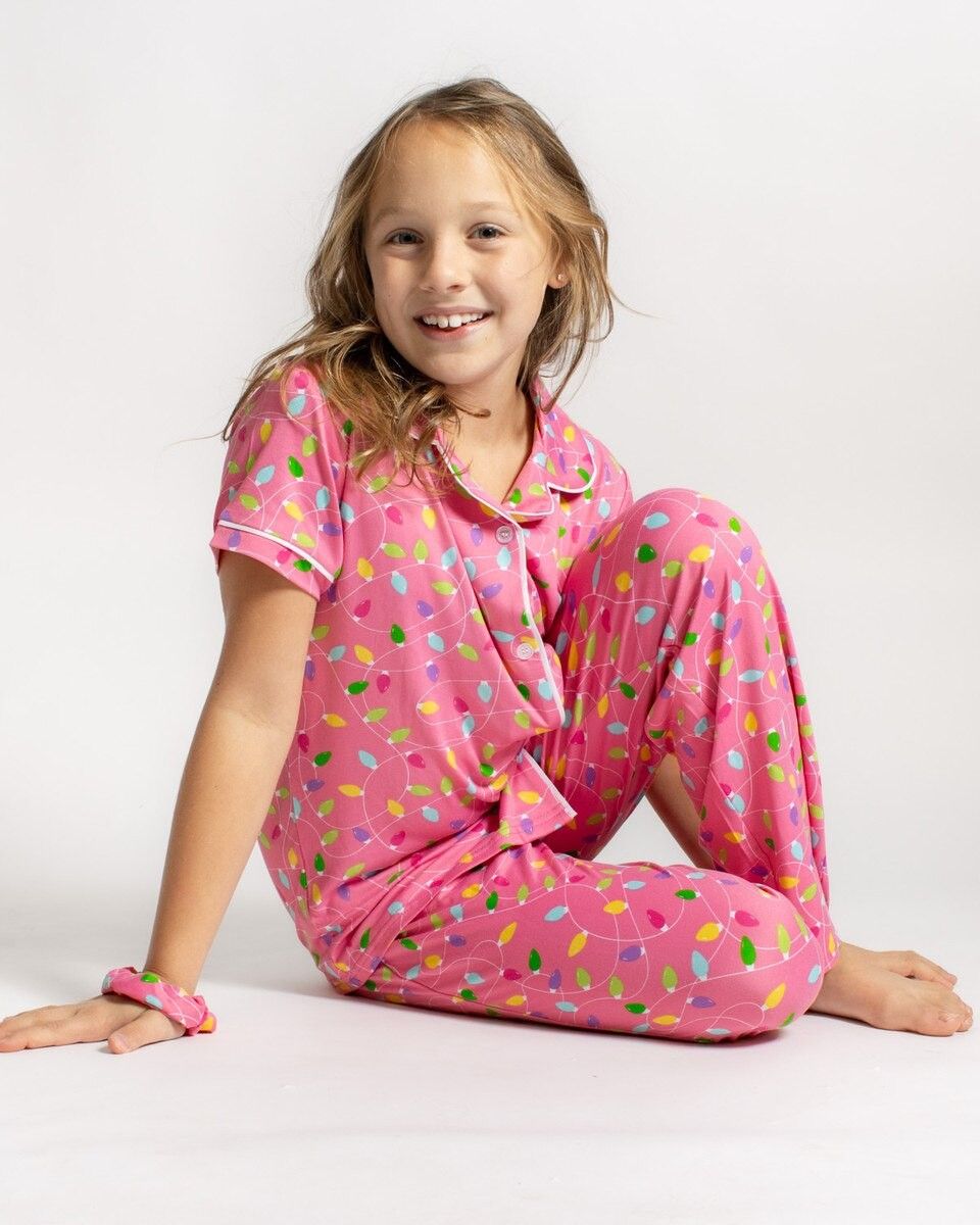 Christmas PJ's - Pink Lights - Girls Christmas PJ's - Pink Lights - Girls, Size: Small (6/7)