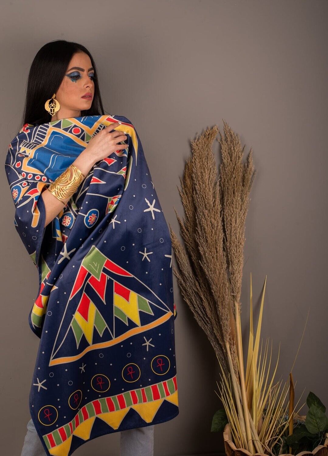 Blue Scarab Velvet Shawl