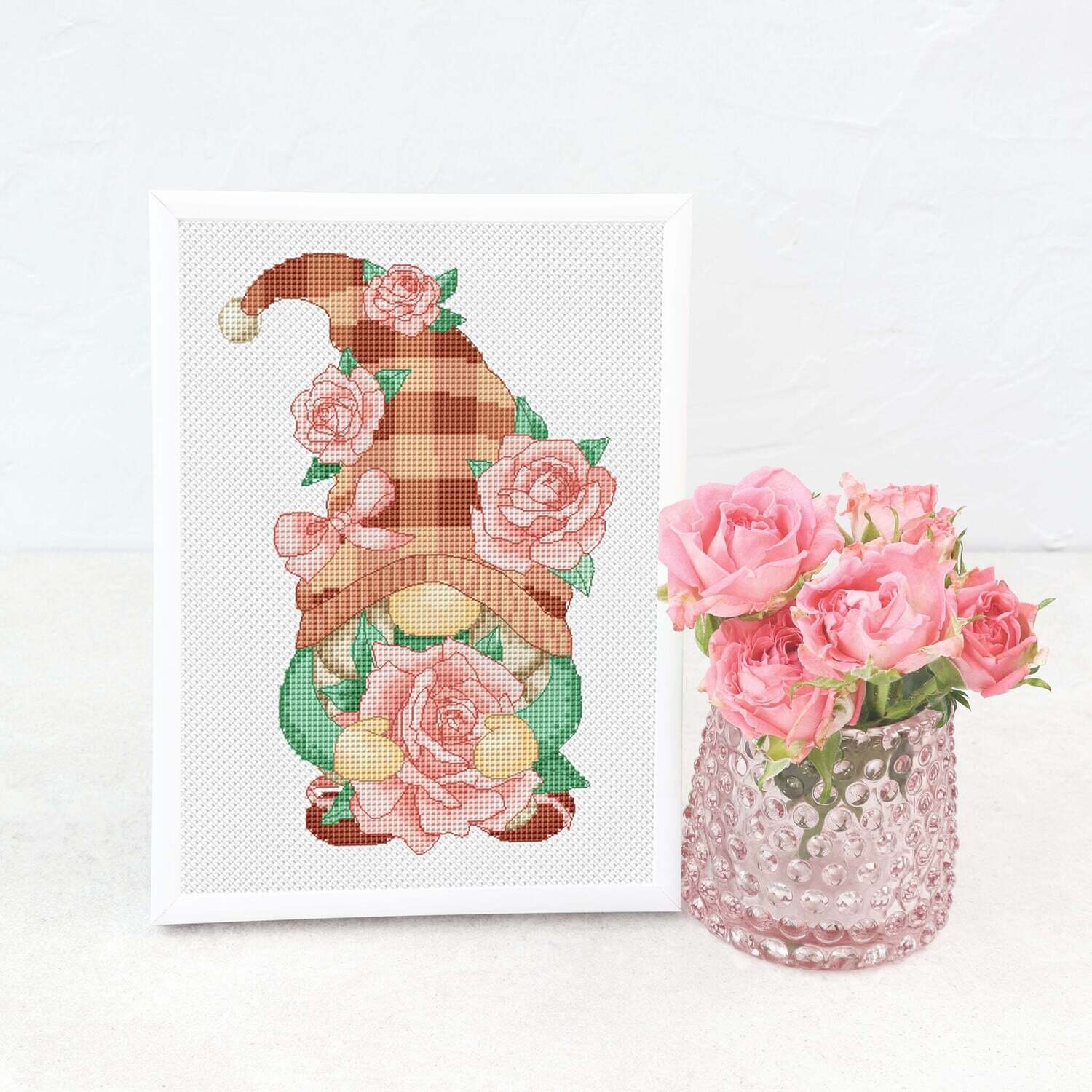 Girl with a pink roses, Cross stitch pattern, Girl cross stitch, Floral cross stitch, Modern cross stitch, Spring cross stitch