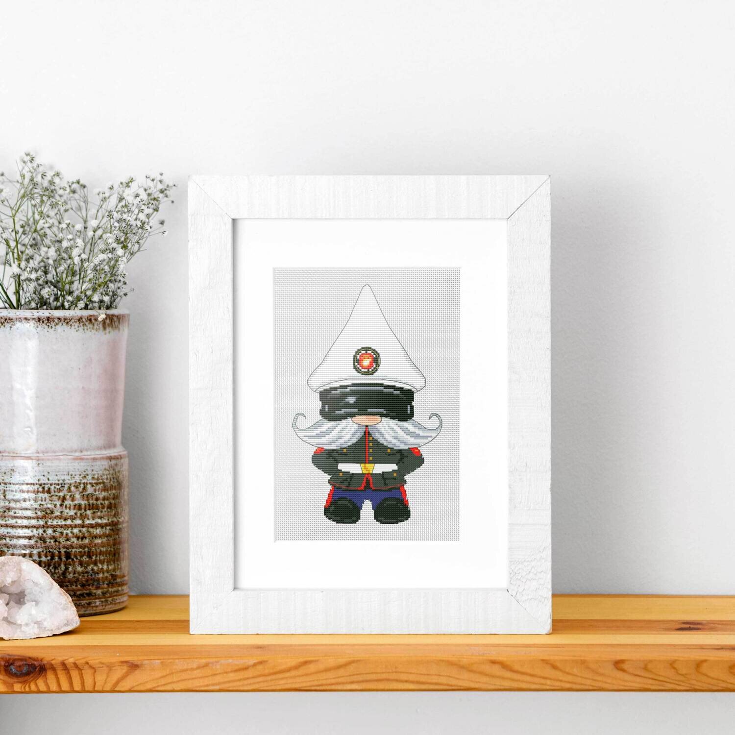 US Marine gnome, Cross stitch pattern, Gnome cross stitch, Marine cross stitch, Counted cross stitch