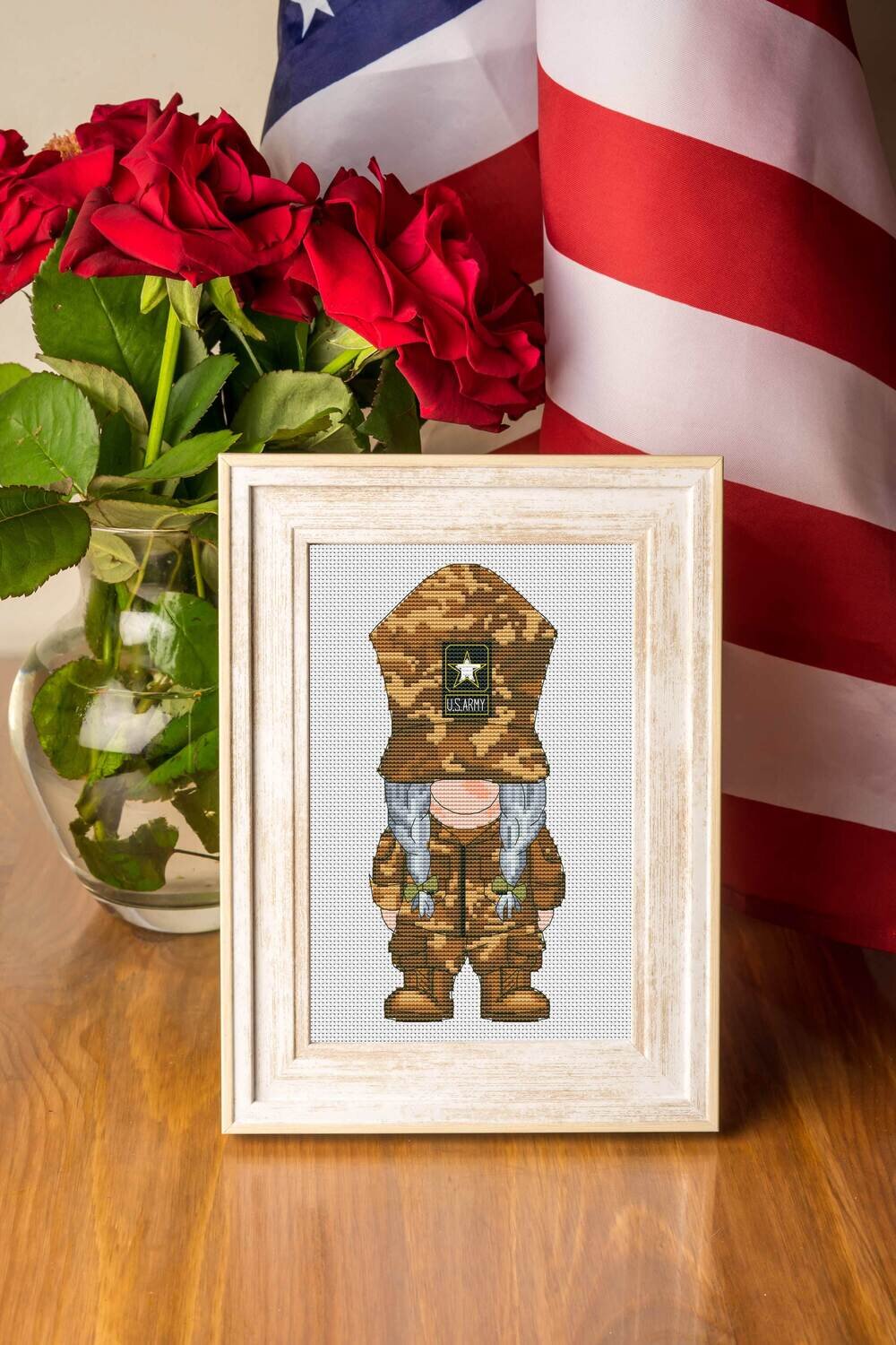 Army girl, Cross stitch pattern, Gnome cross stitch, Military cross stitch