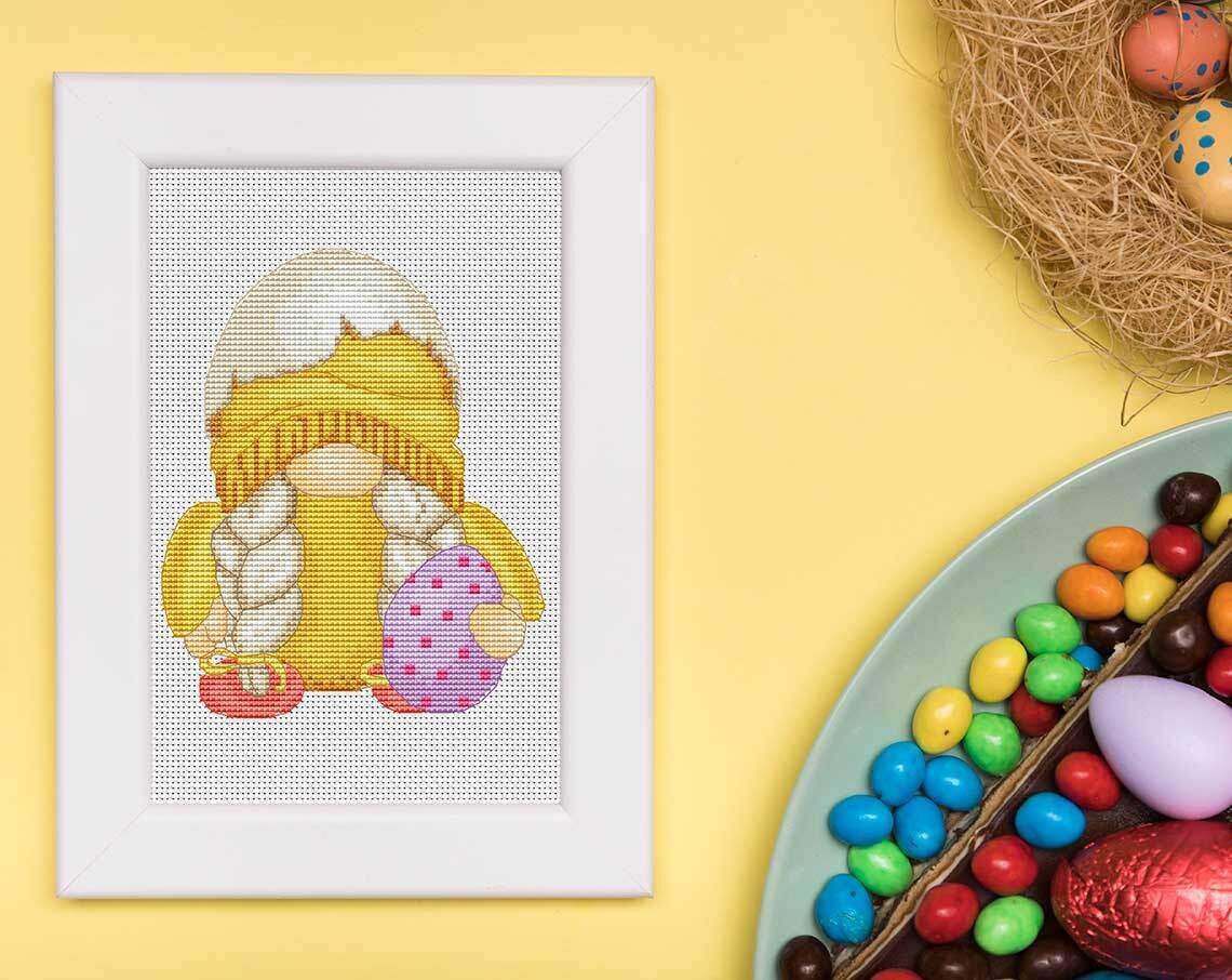 Easter girl, Easter embroidery, Chicken cross stitch, Cross stitch pattern, Gnome cross stitch, Counted cross stitch