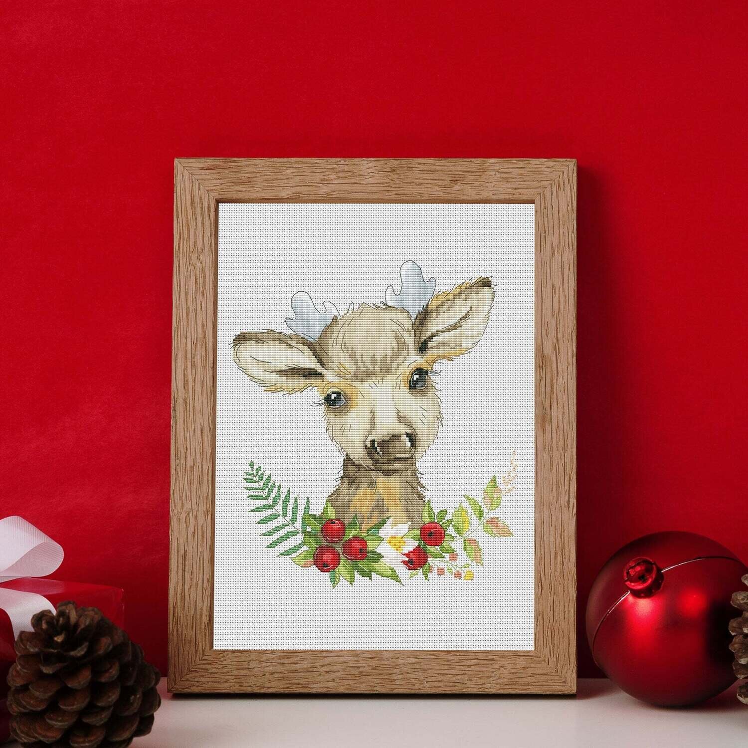 Christmas deer, Cross stitch pattern, Animal cross stitch, Christmas cross stitch