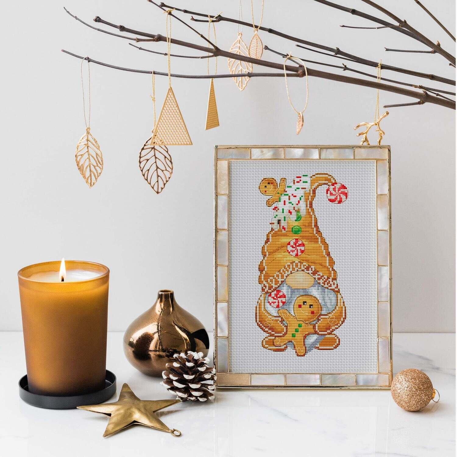 Gingerbread gnome, Cross stitch pattern, Christmas cross stitch, Gnome cross stitch, DIY christmas