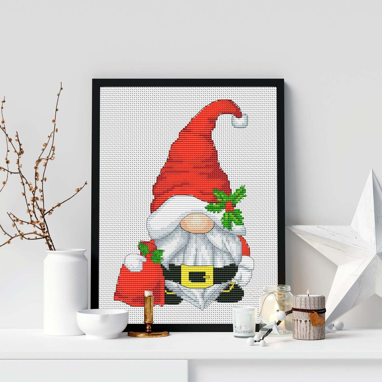 Santa Claus Gnome, Cross stitch pattern, Gnome cross stitch, Christmas cross stitch, Counted cross stitch