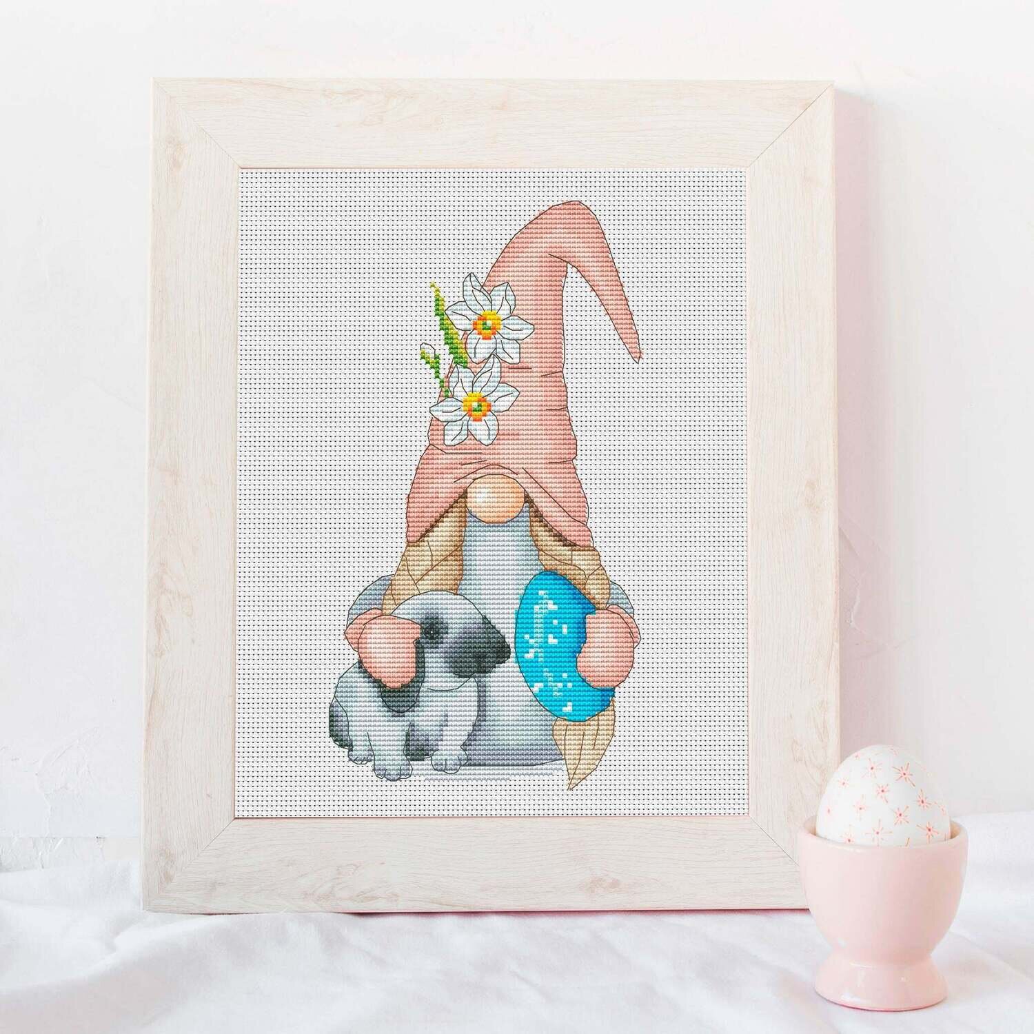 Easter gnome, Easter embroidery, Bunny cross stitch, Cross stitch pattern, Gnome cross stitch, Counted cross stitch