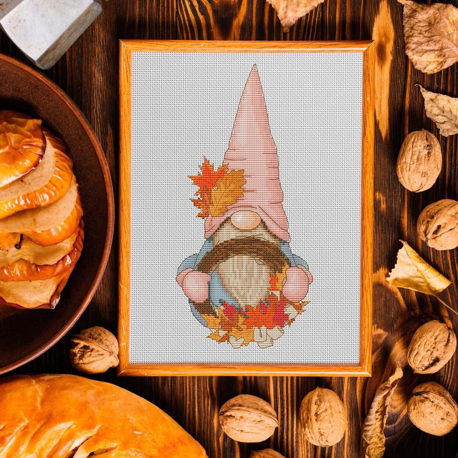 Fall gnome, Cross stitch pattern, Counted cross stitch, Gnome Thanksgiving day