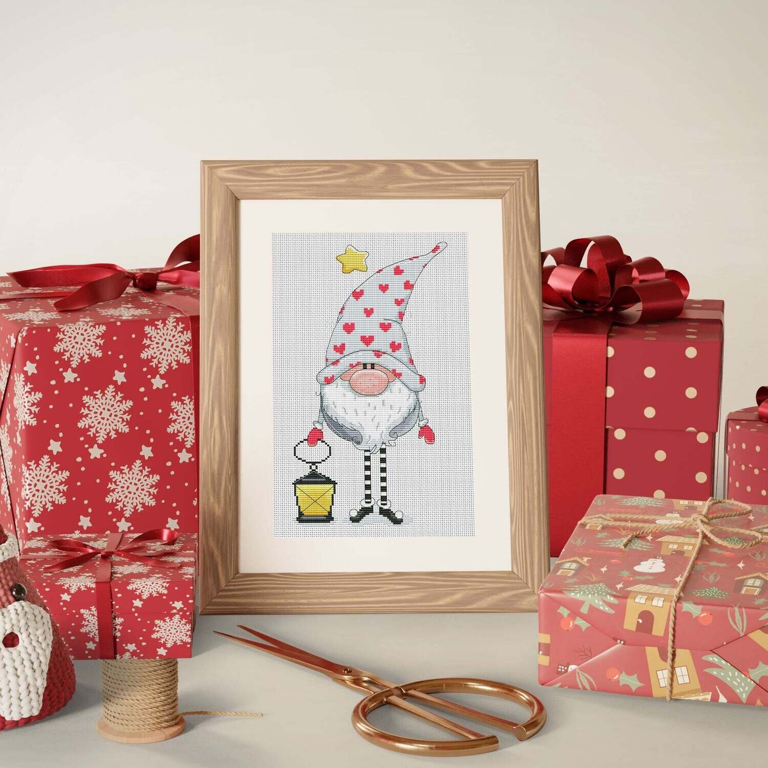Christmas gnome, Christmas cross stitch, Modern cross stitch , Cute cross stitch