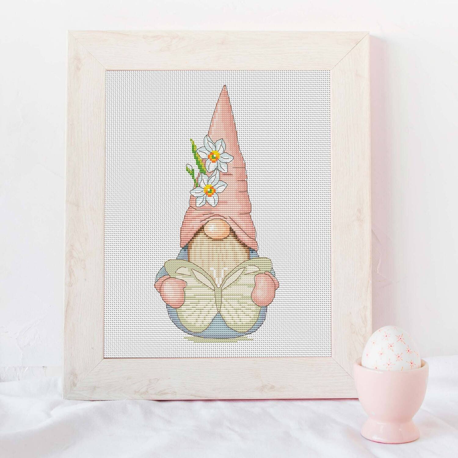 Spring gnome cross stitch pattern, Gnome with butterfly, Gnomes cross stitch, Counted cross stitch