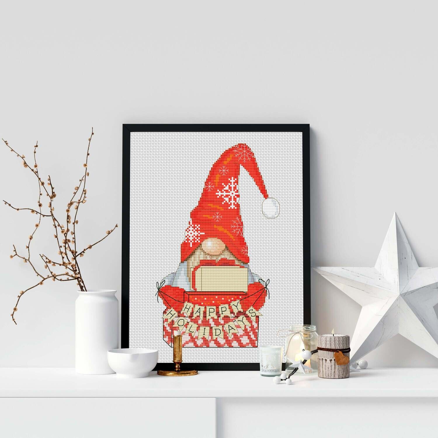 Christmas gnome, Cross stitch pattern, Christmas ornament, Counted cross stitch, Christmas DIY gift, Christmas Card
