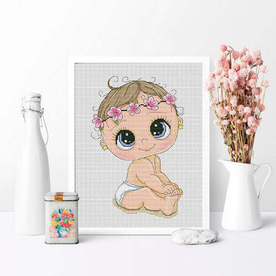 Girl cross stitch, Baby cross stitch, Cross stitch pattern, Baby sampler, Counted cross stitch