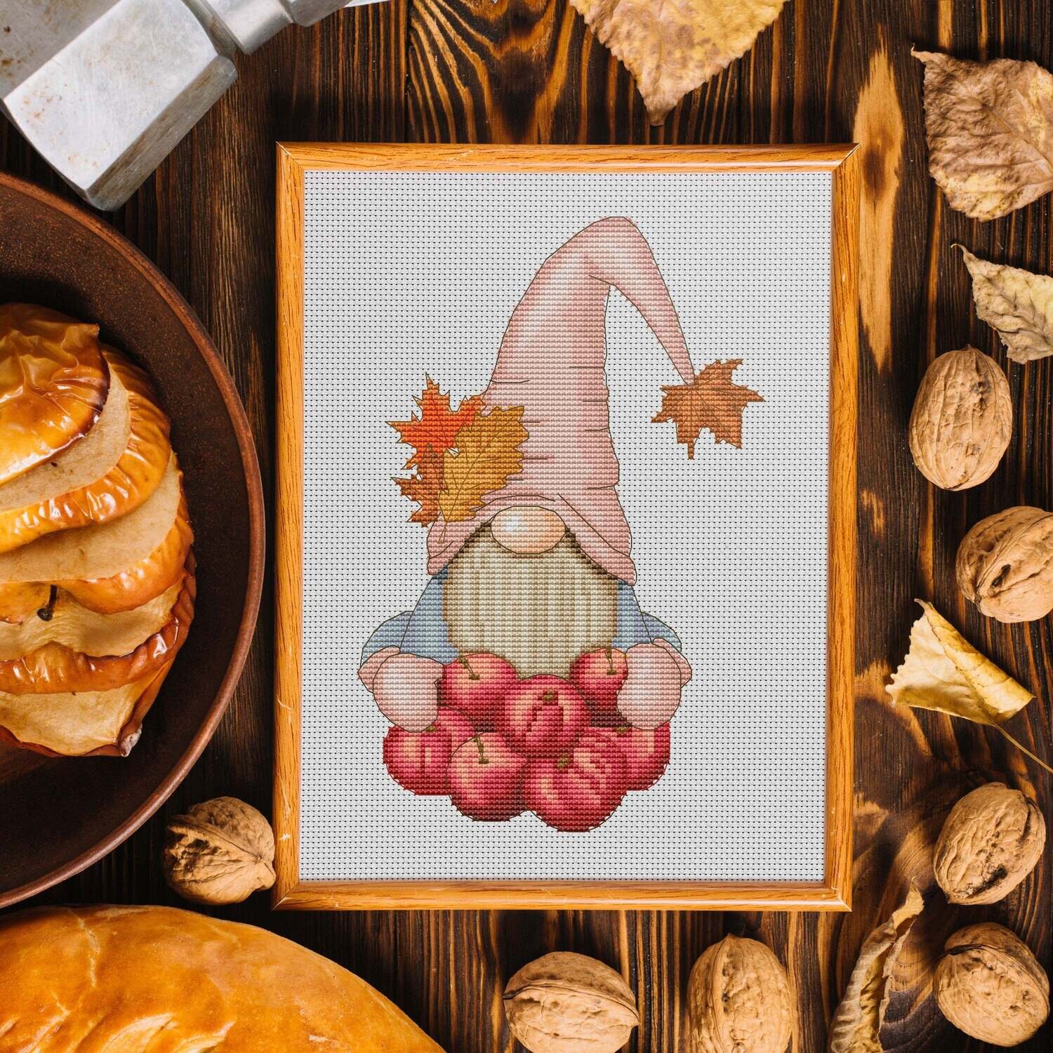 Fall gnome, Cross stitch pattern, Modern cross stitch, Thanksgiving gnome