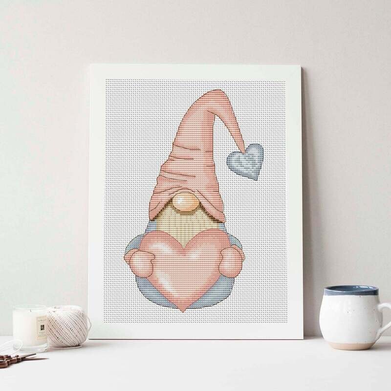 Cross stitch pattern Valentine&#39;s Day gnome