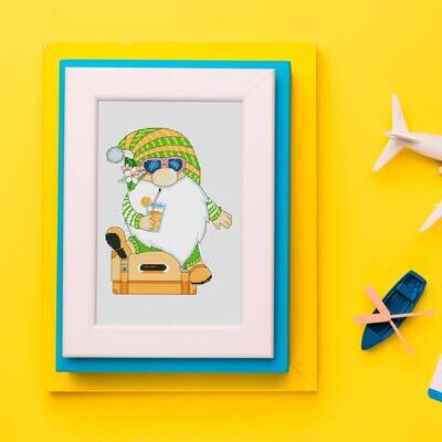 Time to go on vacation, Gnome cross stitch, Cross stitch pattern, Modern cross stitch, Summer cross stitch, Funny cross stitch