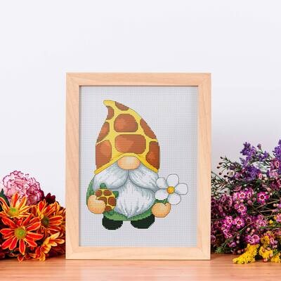 Turtle, Gnome cross stitch, Cross stitch pattern, Summer cross stitch