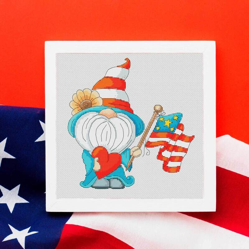 Cross stitch pattern God Bless USA Gnome