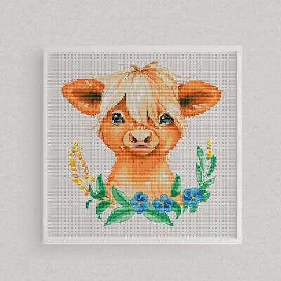 Young bull, Cross stitch pattern, Farm animals, Modern cross stitch