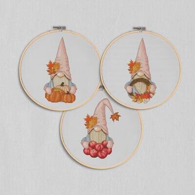 Fall gnomes, Cross stitch pattern, Counted cross stitch, DIY Thanksgiving Day
