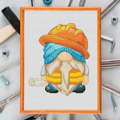 Builder gnome, Cross stitch pattern, Counted cross stitch, Gnome cross stitch