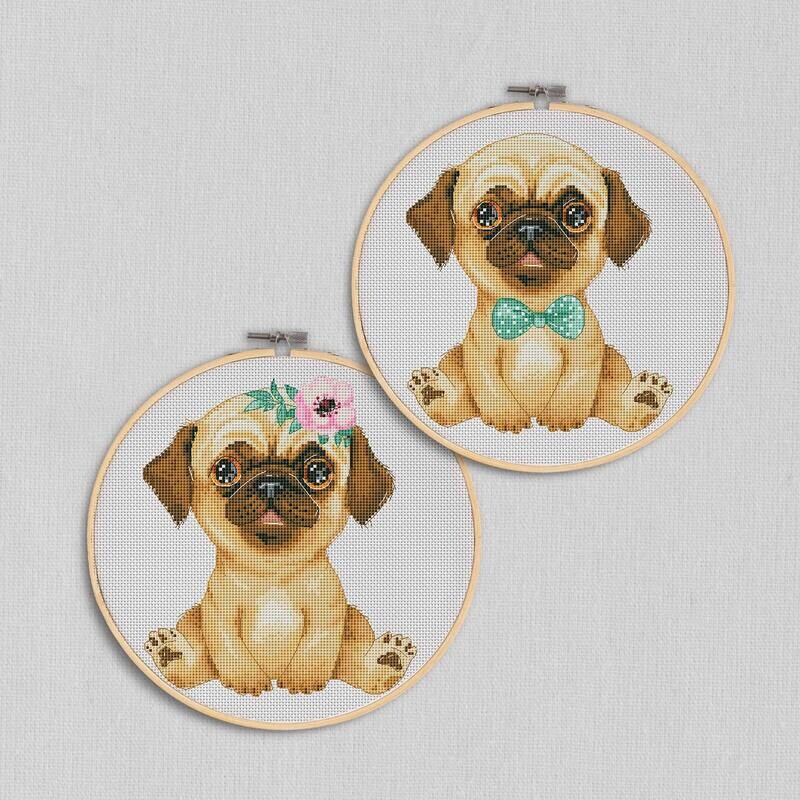 Pugs cross stitch patterns, Dog cross stitch, Counted cross stitch