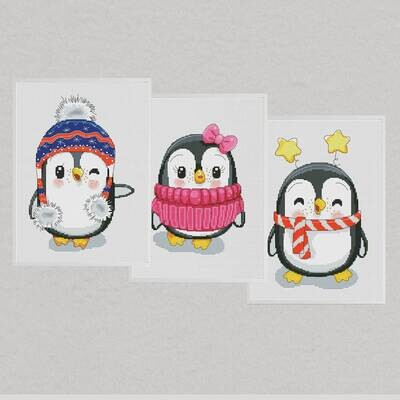 Christmas stitch, Penguin cross stitch, Cute cross stitch, Cross stitch pattern