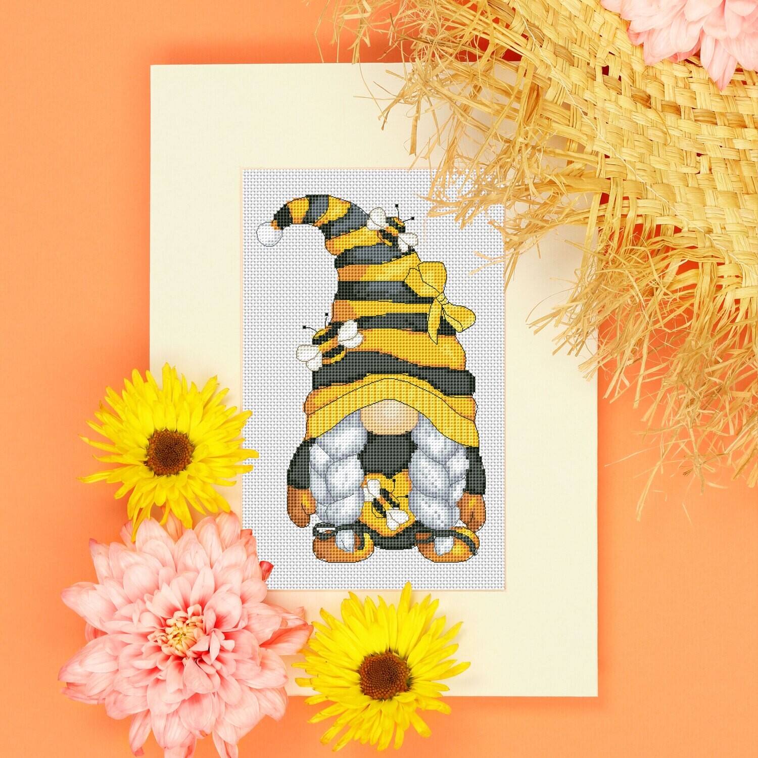 Bee, Cross stitch pattern, Gnome cross stitch, Counted cross stitch, Summer cross stitch