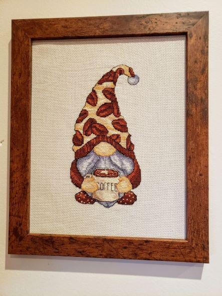 Gnome with coffee , Cross stitch pattern, Coffee cross stitch