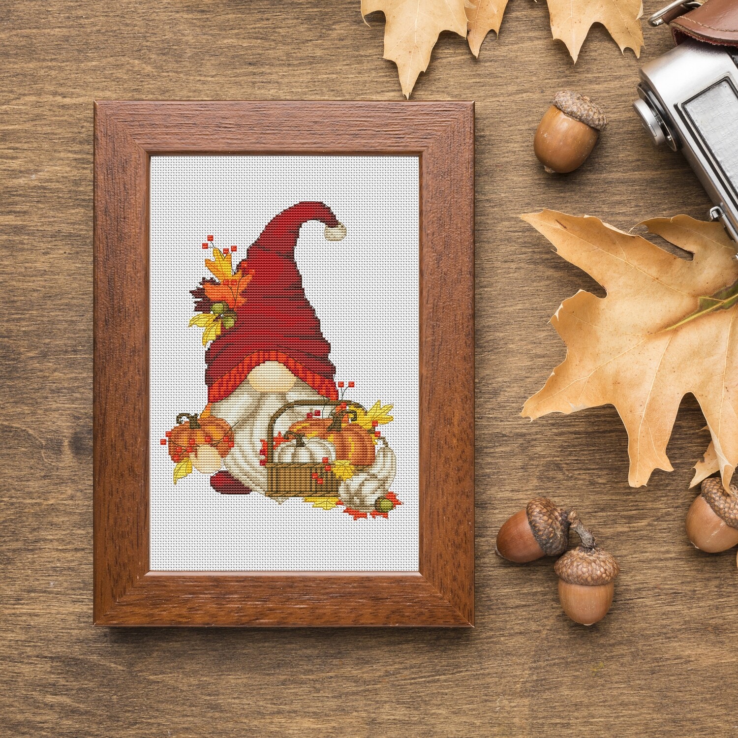 Autumn gnome, Fall cross stitch, Gnome cross stitch, Pumpkin cross stitch