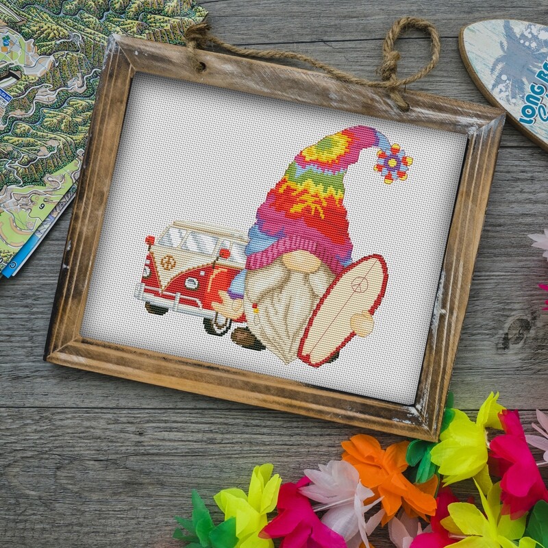 Hippie Gnome Cross Stitch Pattern Gnome Cross Stitch Modern Cross Stitch Beach Cross Stitch