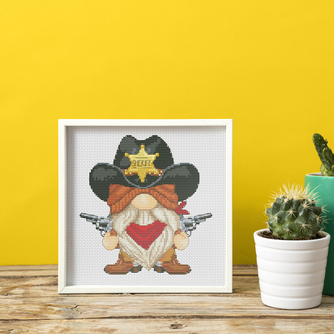 Sheriff, Gnome cross stitch, Policeman cross stitch, Western cross stitch, Counted cross stitch, Modern cross stitch