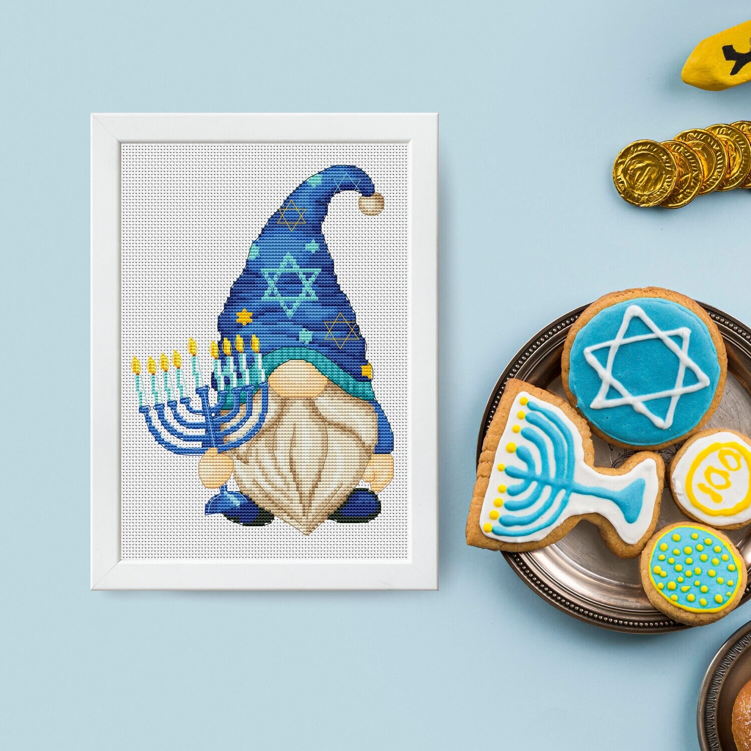 Hanukkah, Cross stitch pattern, Menorah cross stitch, Modern cross stitch, Counted cross stitch