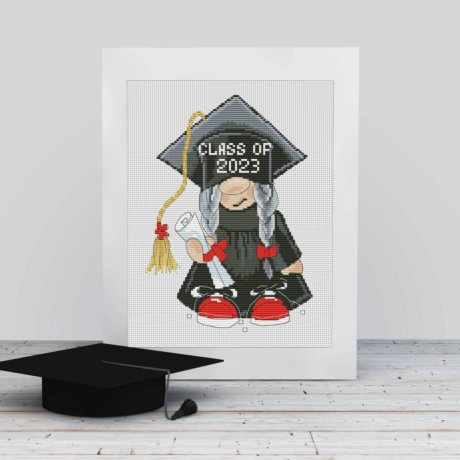 Graduate, Gnome cross stitch, Cross stitch pattern, Counted cross stitch, Graduate gift