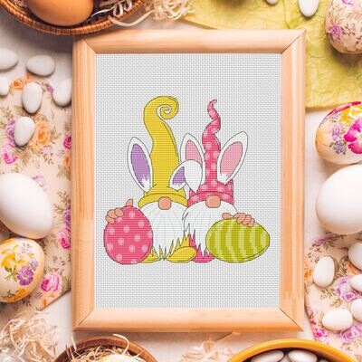 Easter gnomes, Cross stitch pattern, Spring cross stitch, Easter  cross stitch, Bunny cross stitch, Counted cross stitch