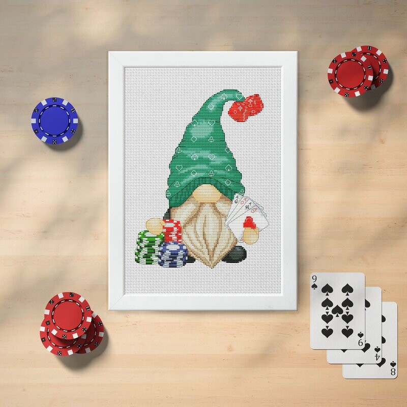 Casino, Gnome cross stitch, Poker cross stitch, Cross stitch pattern