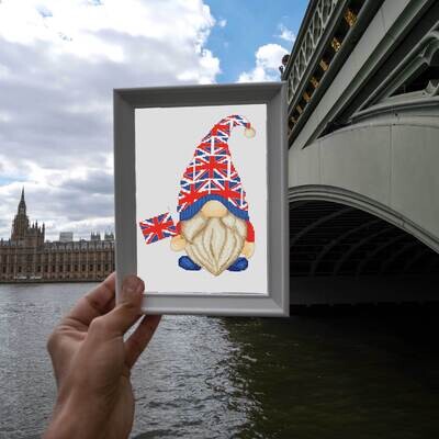 Union Jack, Cross stitch pattern, Gnome cross stitch, UK cross stitch, Britain cross stitch