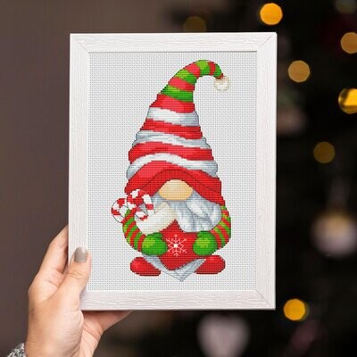 Christmas gnome, Cross stitch pattern, Gnome cross stitch, Christmas sock, Modern cross stitch