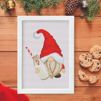 Santa's Milk, Cross stitch pattern, Gnome cross stitch, Christmas cross stitch, Modern cross stitch