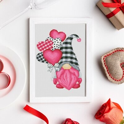 Gnome cross stitch, Cross stitch pattern, Counted cross stitch , Valentines Day cross stitch, Love cross stitch