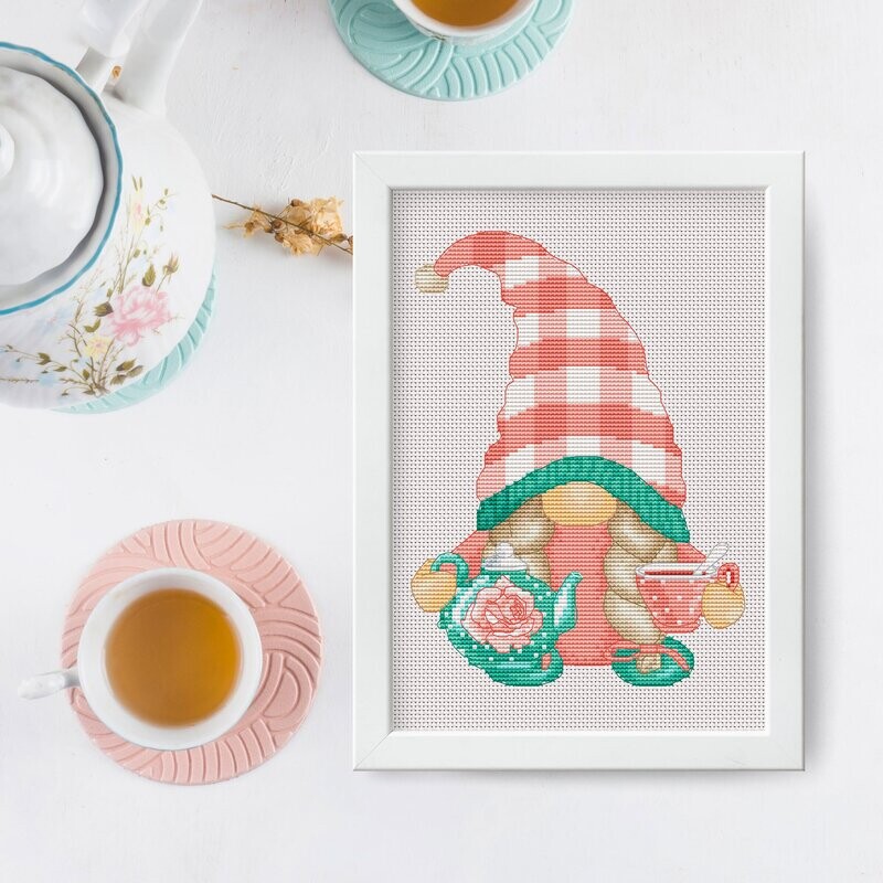 Cross stitch pattern Tea gnome