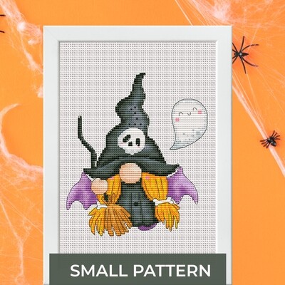 Witch, Cross stitch pattern, Gnome cross stitch, Halloween cross stitch