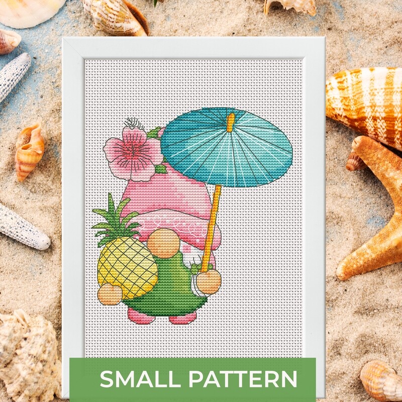 Tropical holiday, Cross stitch pattern, Gnome cross stitch