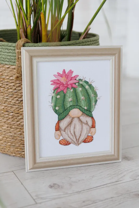 Cross stitch pattern Gnome cactus